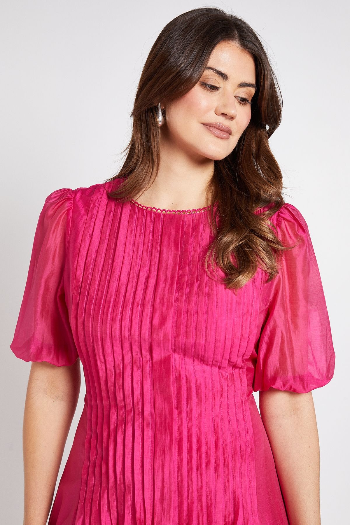 Wallis Wallis Women's Tencel Pintuck Detail Midi Dress in Magenta - 4