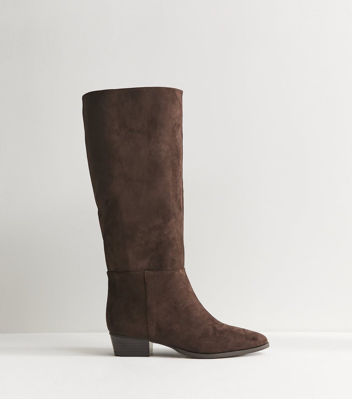 New Look Women's Brown Faux Suede Almond Toe Tall Boots Vegan New Look