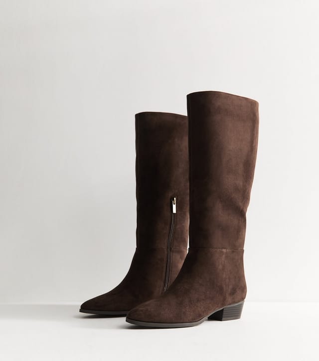 New Look Women's Brown Faux Suede Almond Toe Tall Boots Vegan New Look - 3