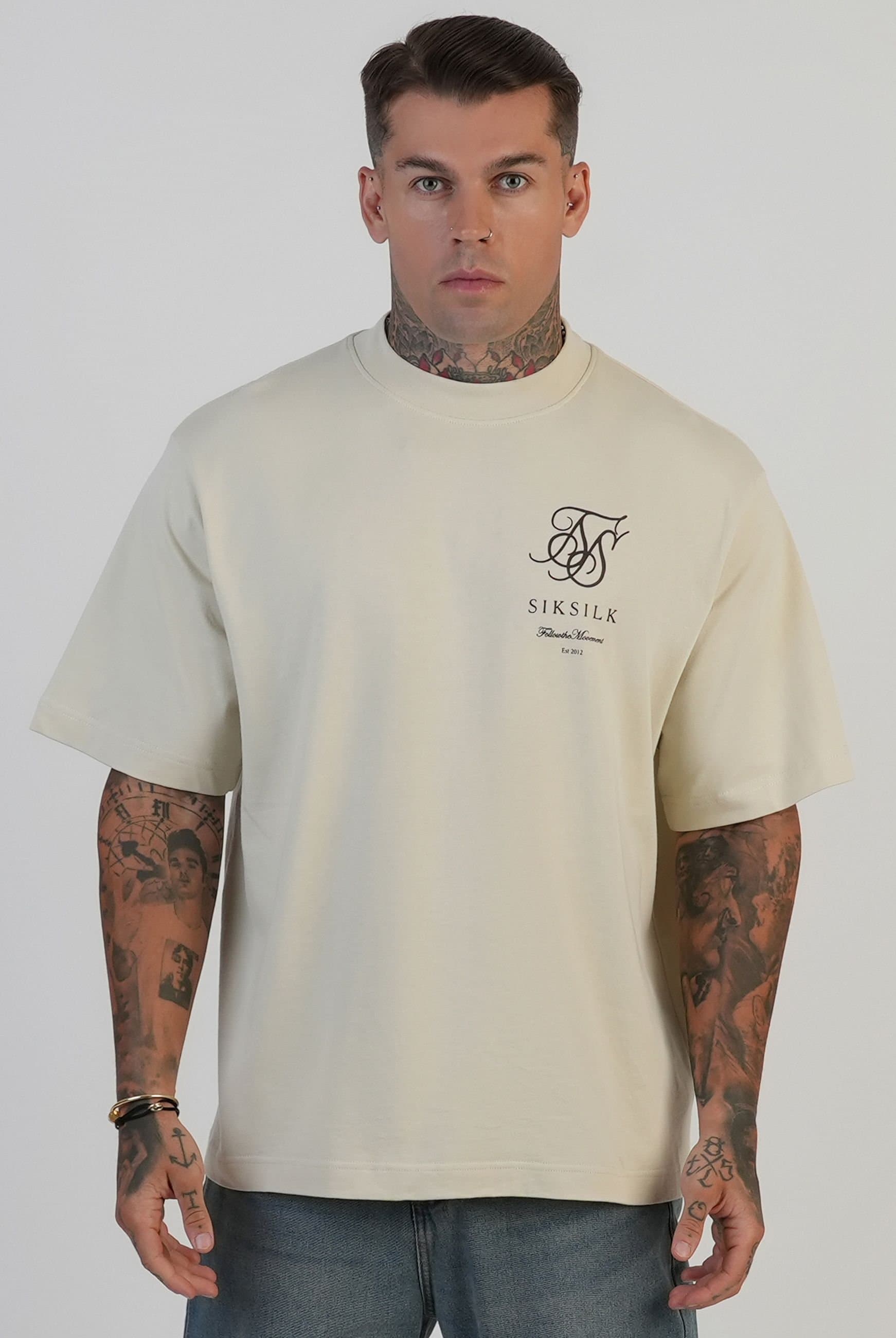 SikSilk SikSilk Men's Logo T-Shirt in Ecru