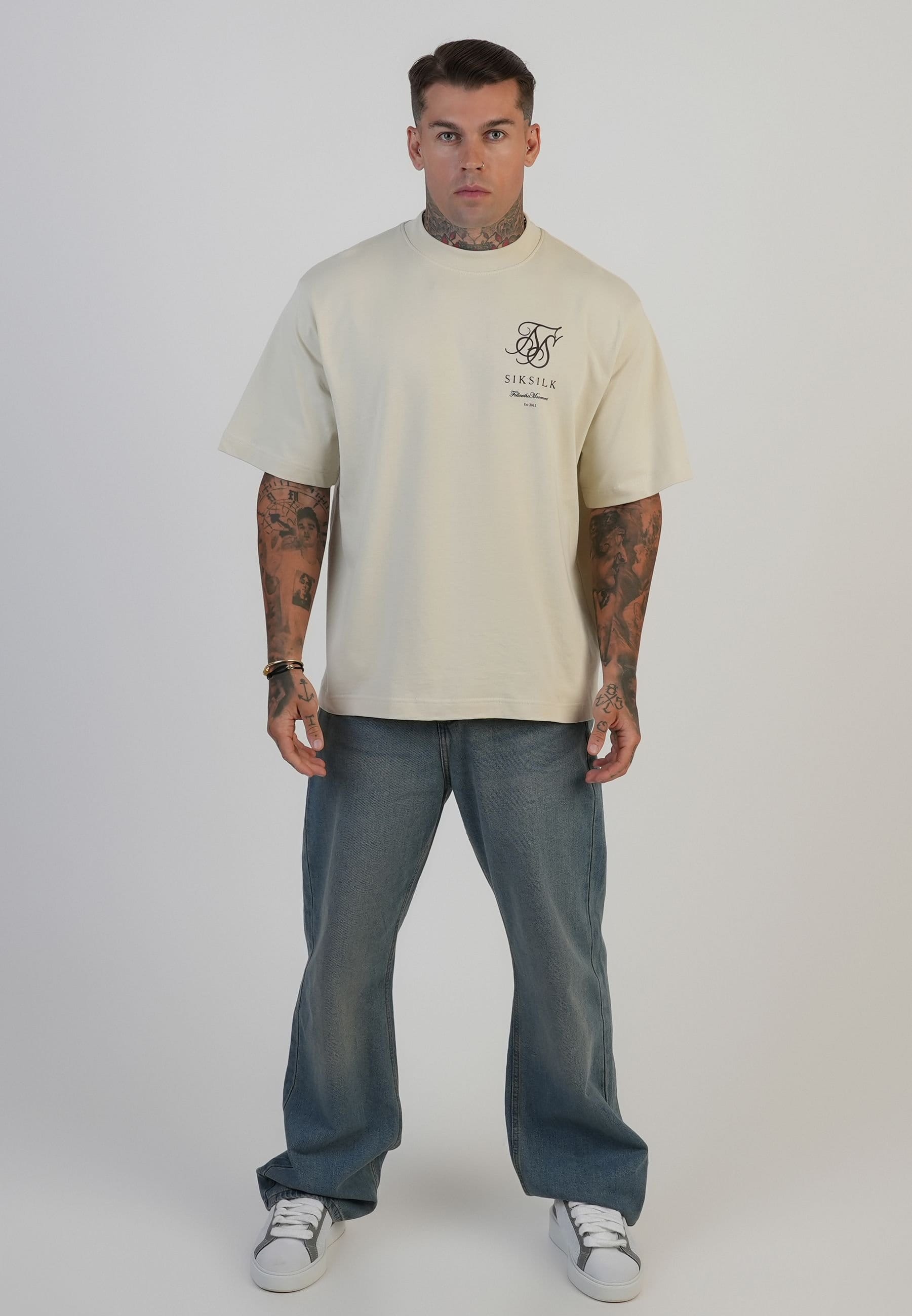 SikSilk SikSilk Men's Logo T-Shirt in Ecru - 4