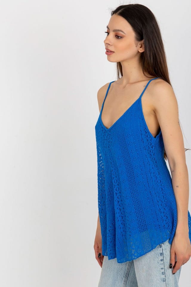 Love Lace Love Lace Women's Lined Lace V Neck Cami Top for Summer in Blue - 3