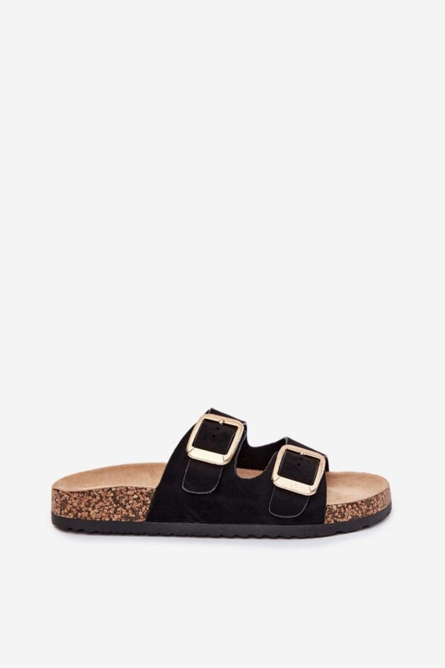 Love Lace Love Lace Women's Suede Cork Sole Sandals with Adjustable Straps & Gold Buckles in Black - 2