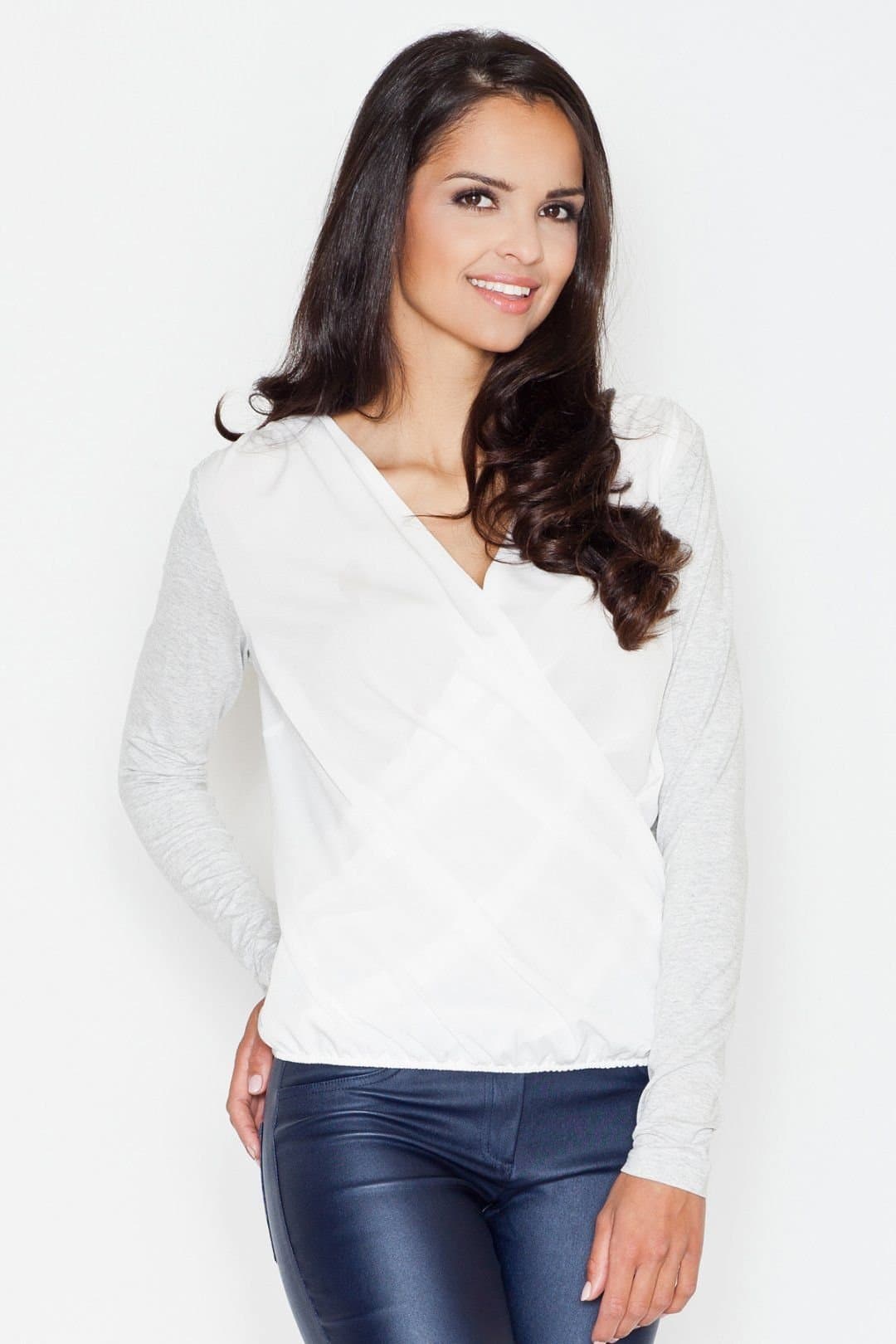 Love Lace Love Lace Women's Two Tone Long Sleeve Pleated Front Blouse Style 43827 in Grey