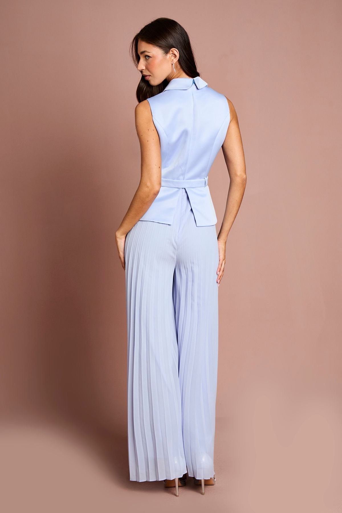 Coast Coast Women's Collared Peplum Pleated Georgette Trouser Jumpsuit in Cornflower Blue - 3
