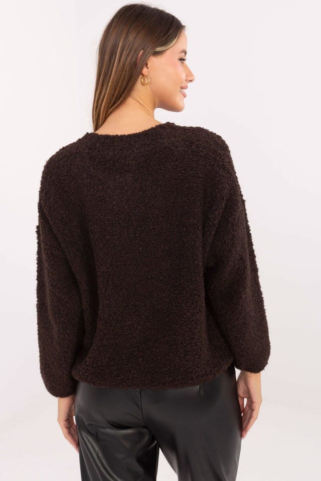 Love Lace Love Lace Women's Boucle Zip Cardigan Sweater with Round Neck in Brown - 3