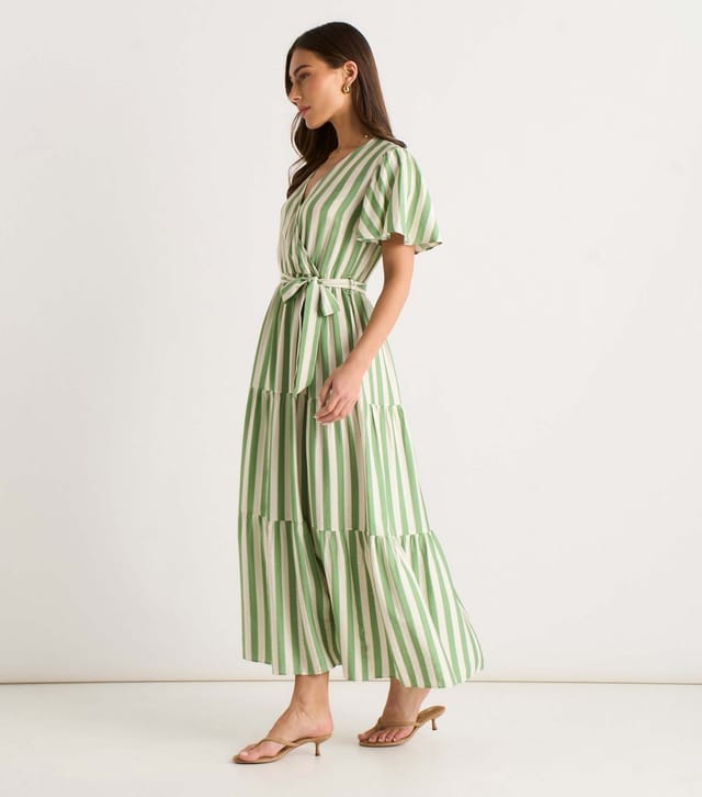 Gini London Women's Light Green Striped Wrap Waist Belted Midi Dress Gini London New Look - 3