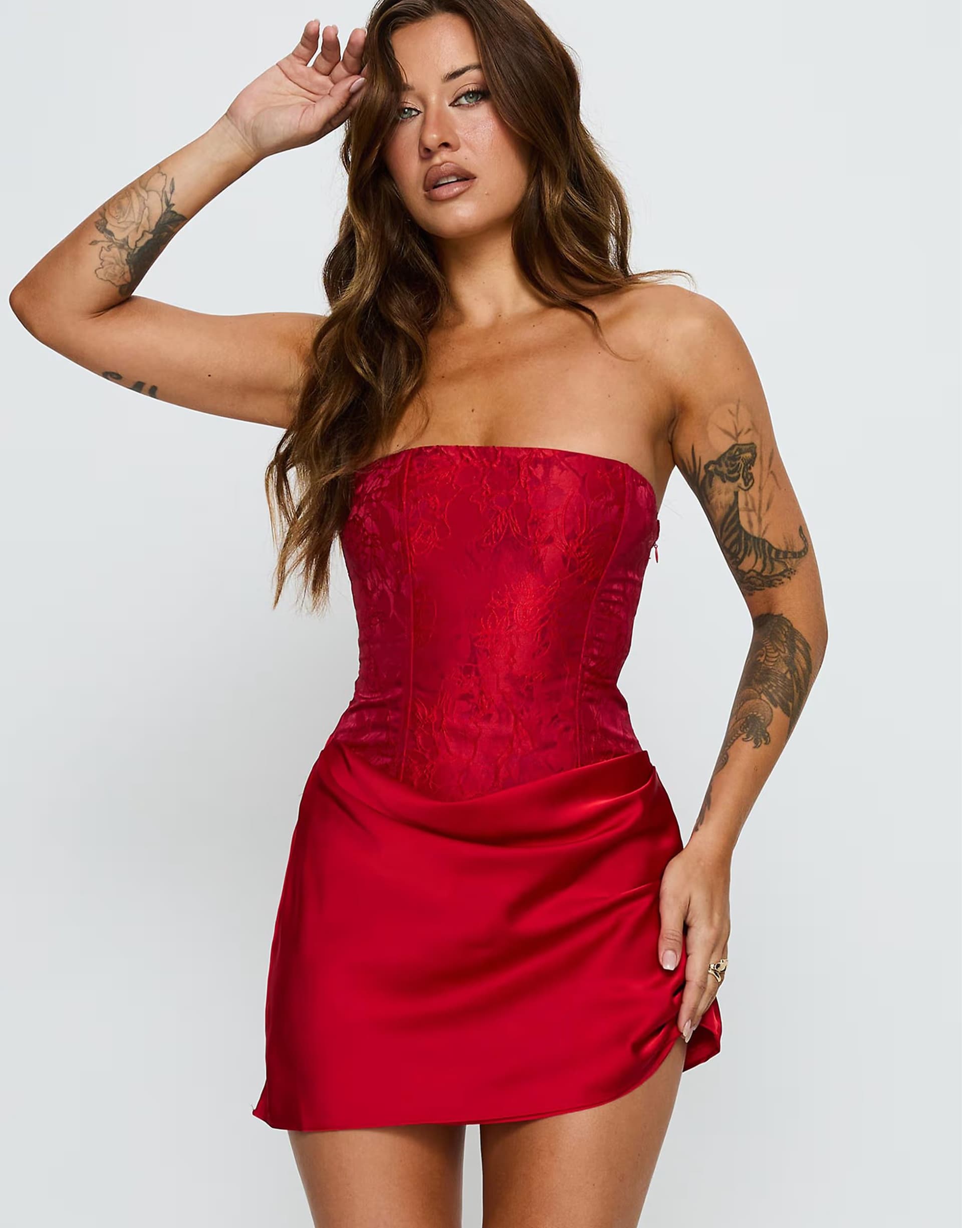 ASOS Princess Polly Jenevieve drape waist detail bandeau mini dress in red floral