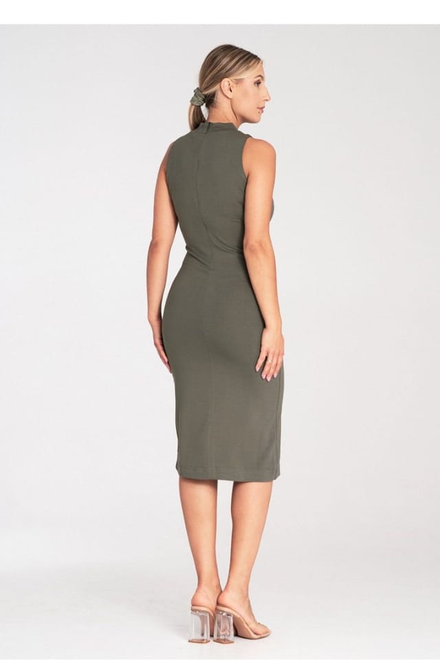 Love Lace Love Lace Women's Fitted Sleeveless Midi Dress With Stand Collar in Green - 3