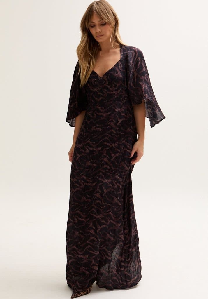 Lily and Lionel Lily and Lionel Women's Lydia Angel Sleeve Midnight Tiger Print Maxi Dress In Brown