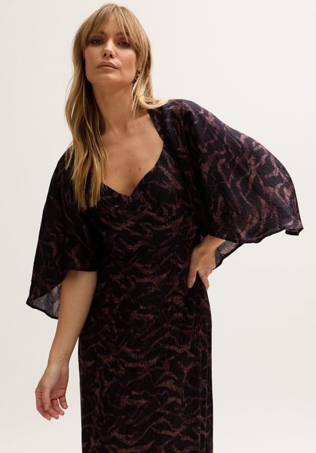 Lily and Lionel Lily and Lionel Women's Lydia Angel Sleeve Midnight Tiger Print Maxi Dress In Brown - 2