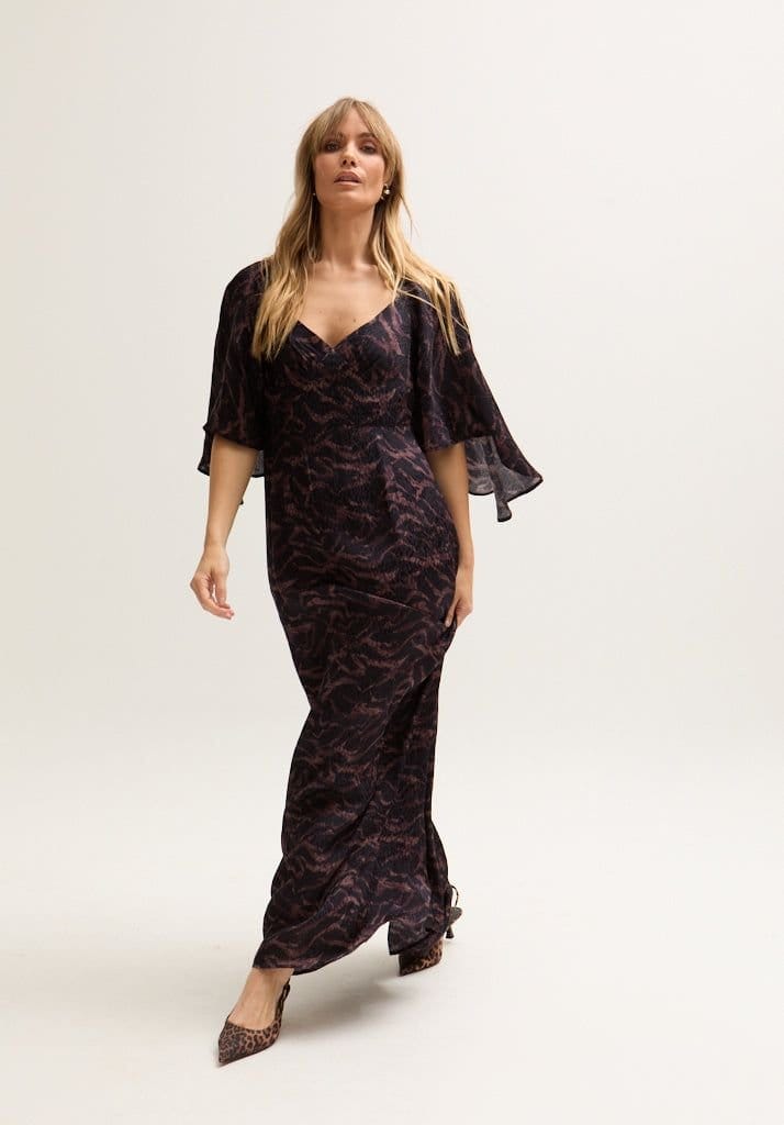 Lily and Lionel Lily and Lionel Women's Lydia Angel Sleeve Midnight Tiger Print Maxi Dress In Brown - 4