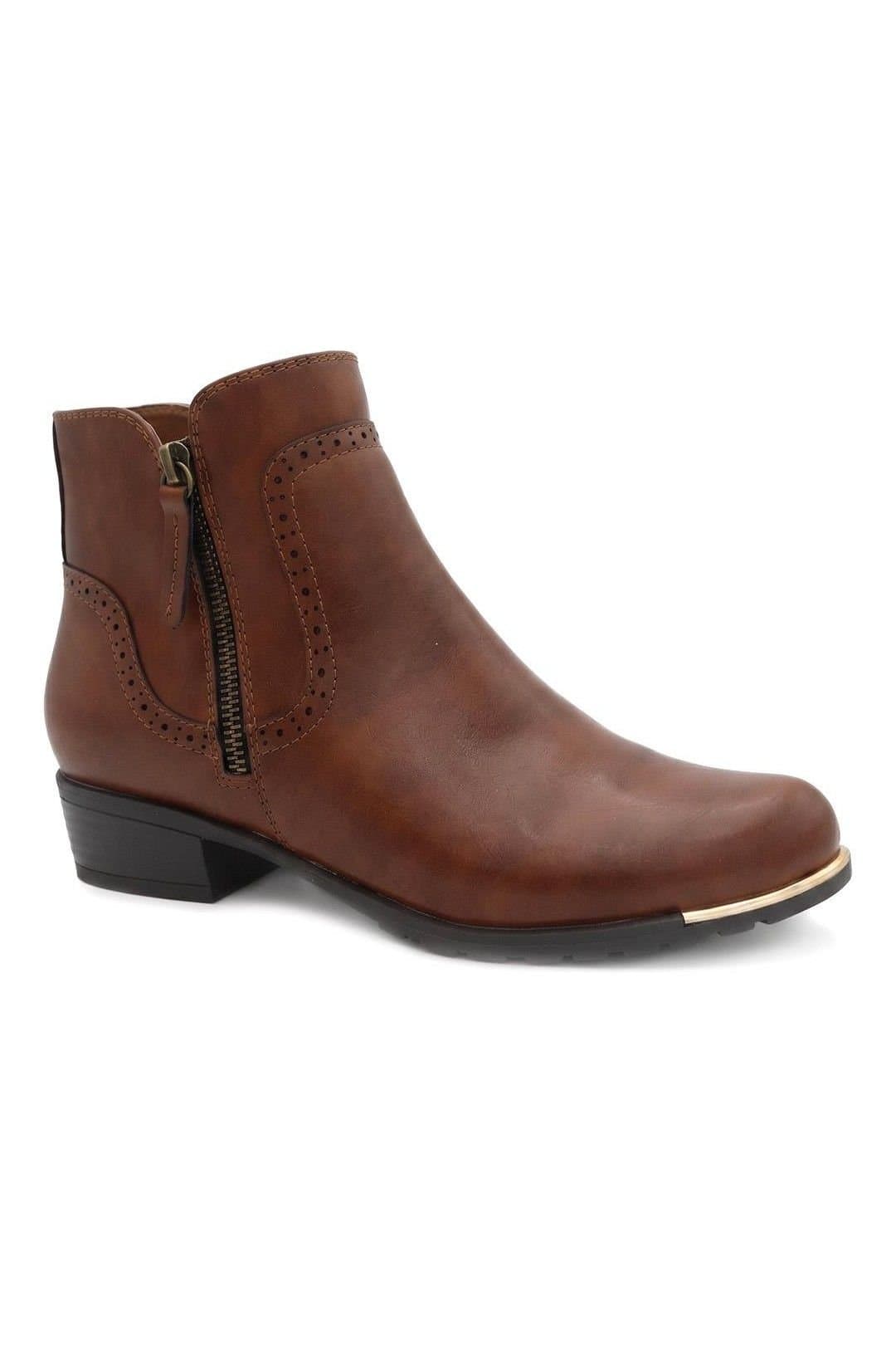 Pavers Pavers Women's Zip Fasten Brogue Trim Ankle Boots in Tan