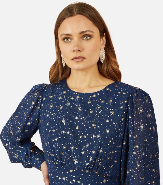 Yumi Women's Navy Star Print Dress Yumi New Look - 3