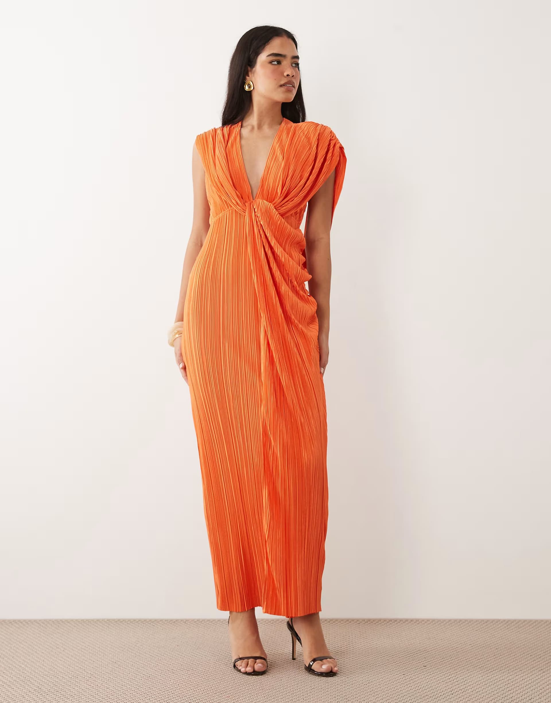 ASOS ASOS DESIGN plisse drape halter neck maxi dress in orange
