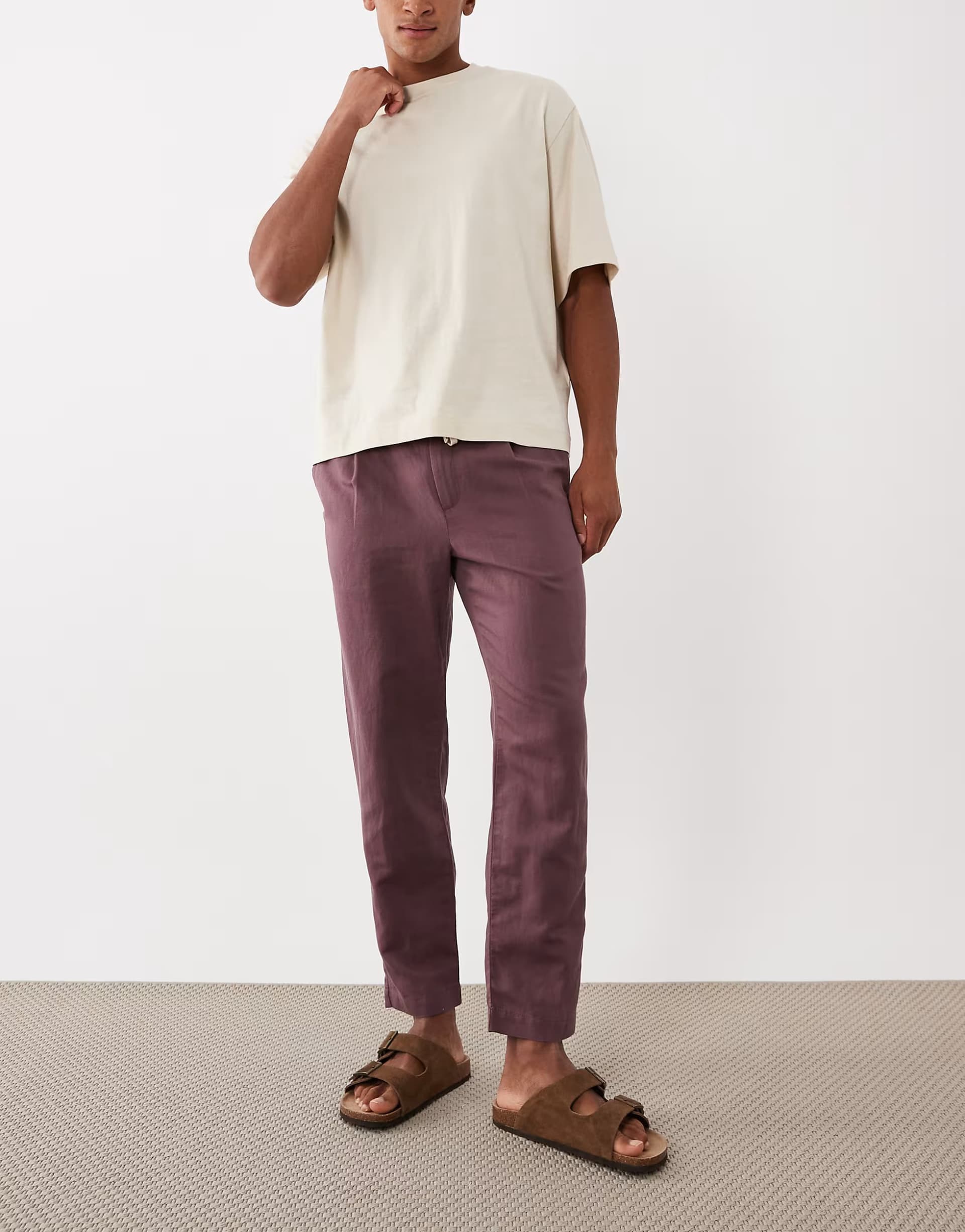 ASOS Mango 100% linen straight fit trousers in burgundy