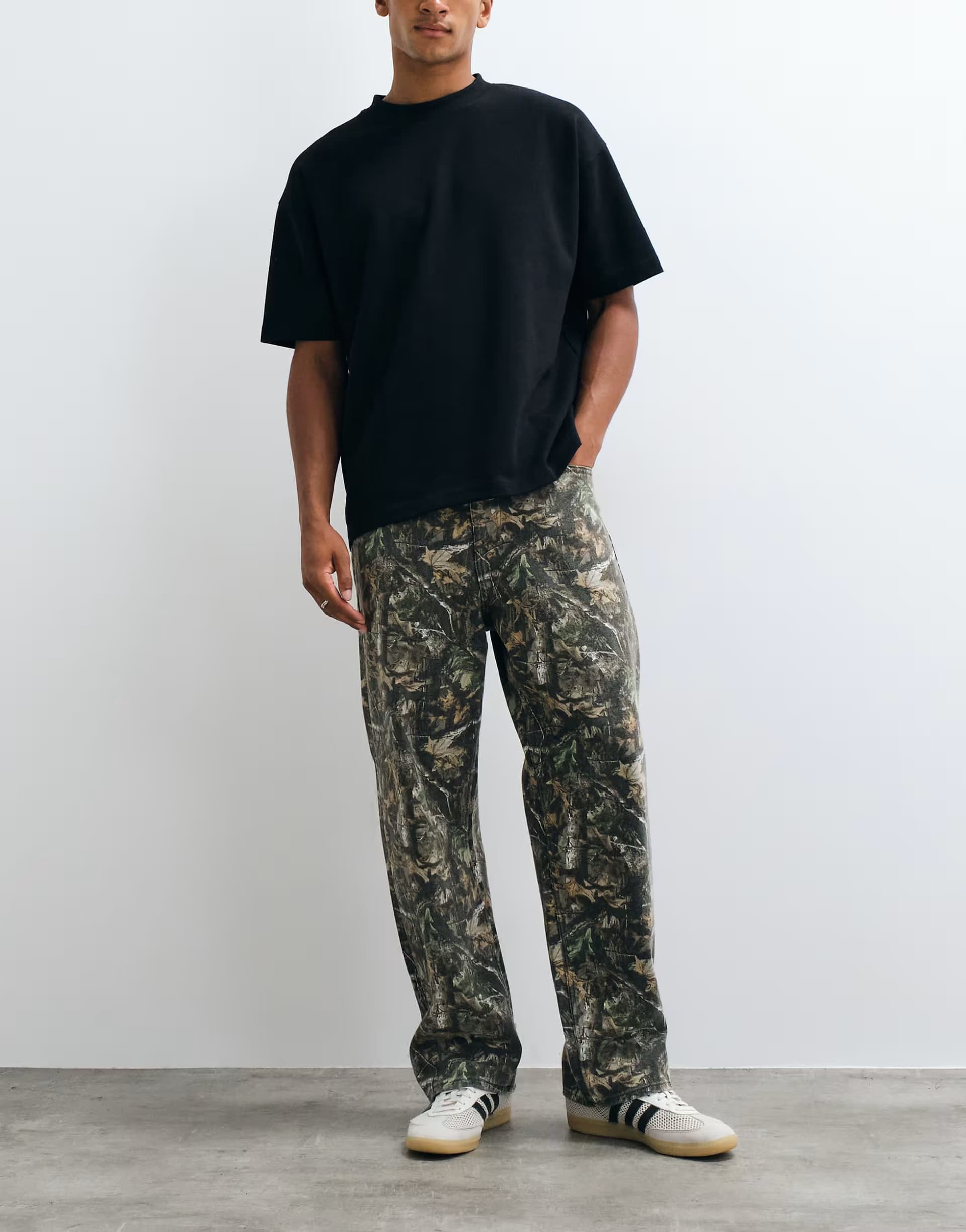 ASOS Jack & Jones Alex worker trousers in leaf camoflage print