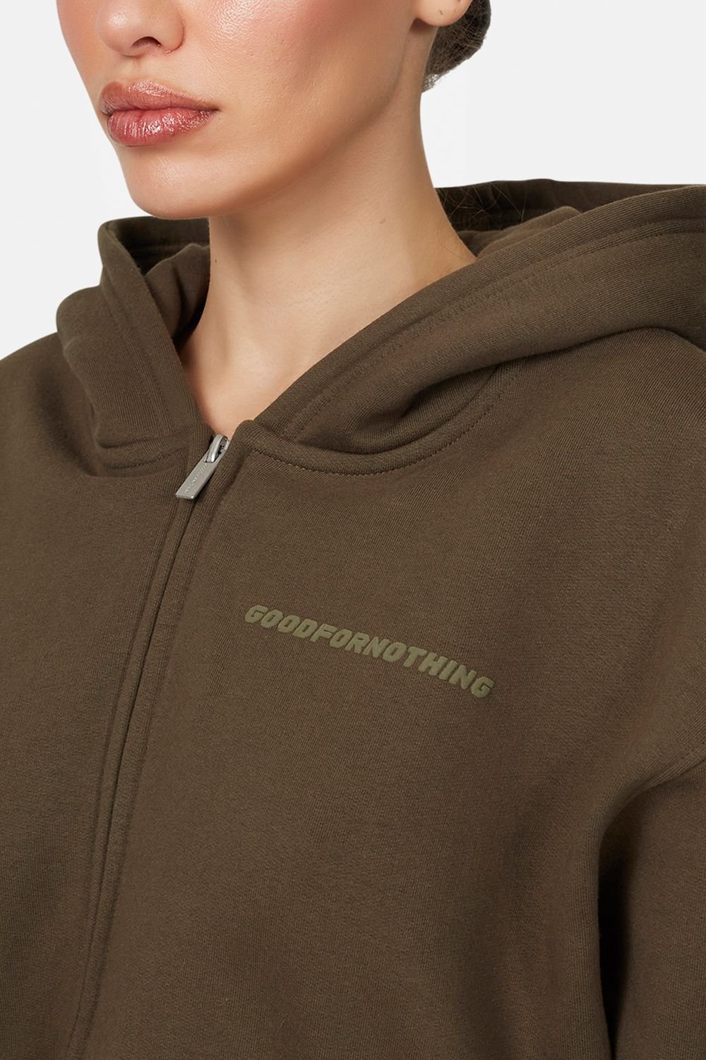 Good For Nothing Good For Nothing Women's Tonal Cropped Zip Hoodie in Brown - 3