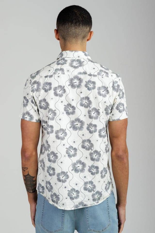 Tokyo Laundry Tokyo Laundry Men's Cotton Poplin Button-Up Shirt with Abstract Floral Print in Off-White - 2