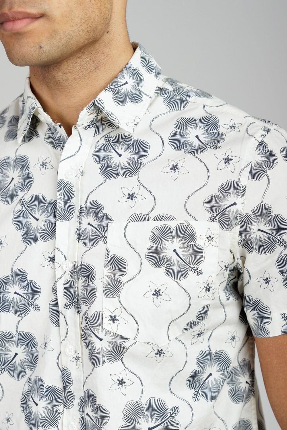 Tokyo Laundry Tokyo Laundry Men's Cotton Poplin Button-Up Shirt with Abstract Floral Print in Off-White - 4