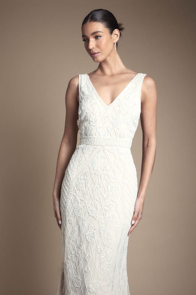 Coast Coast Women's Honoured Plunge Floral Vintage Embellished Wedding Dress in Ivory - 2