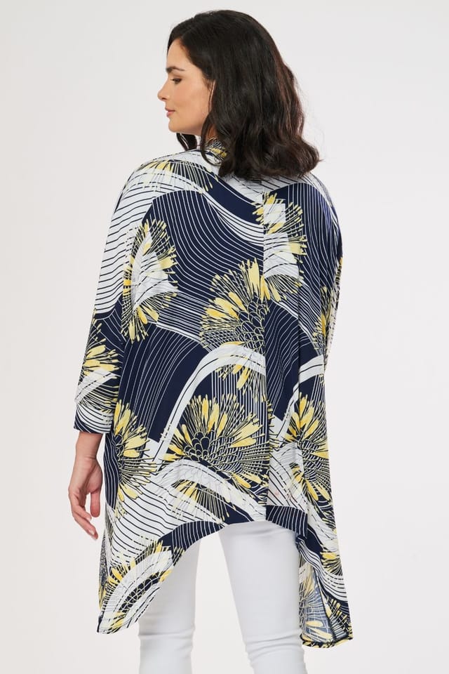 Saloos Saloos Women's Print Cardigan & Plain Top Set with Necklace in Yellow - 3