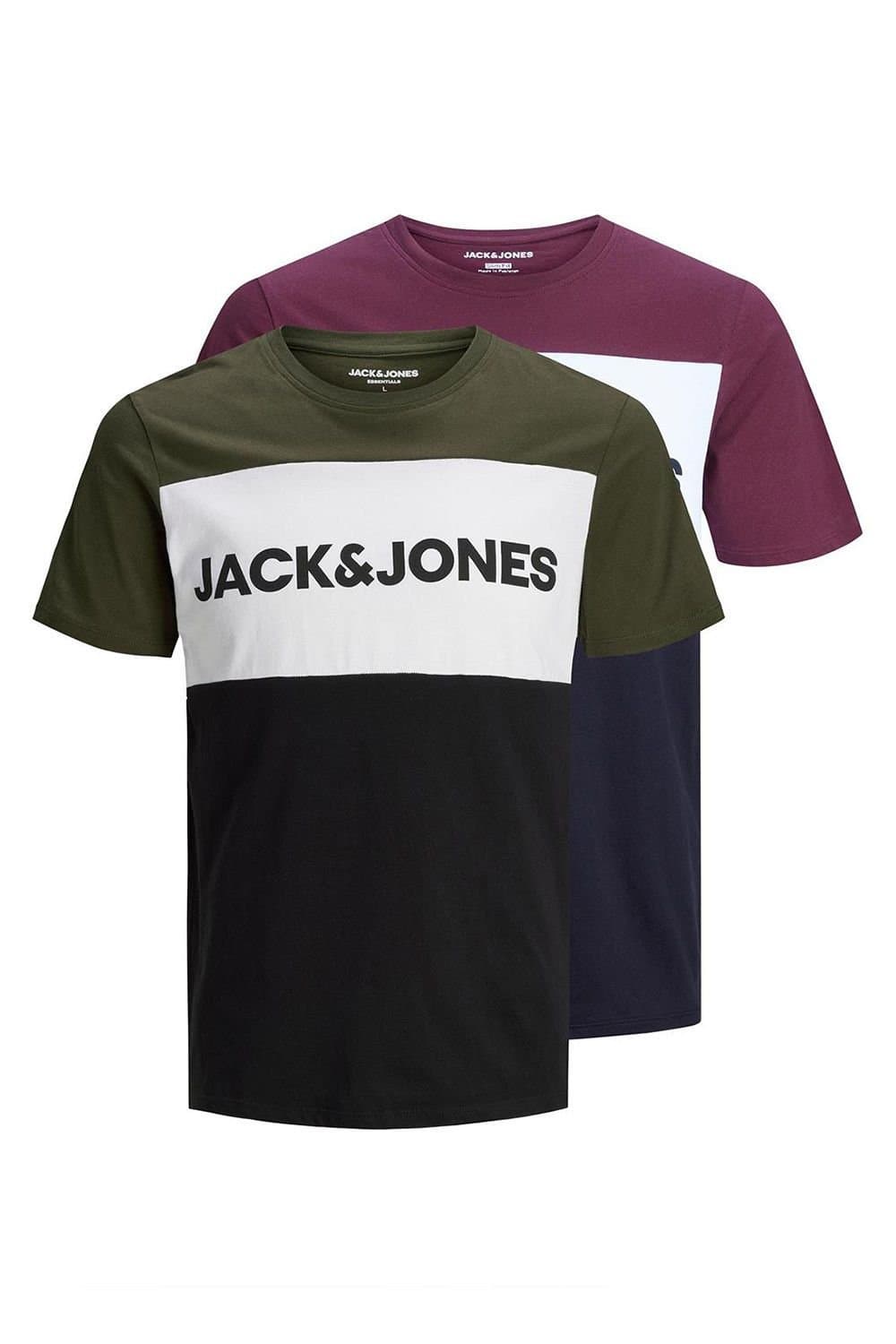 jack & jones Jack & Jones Men's Mens 2Pcs Logo T-Shirts Crew Neck Cotton Forest Night+Port Royale, S
