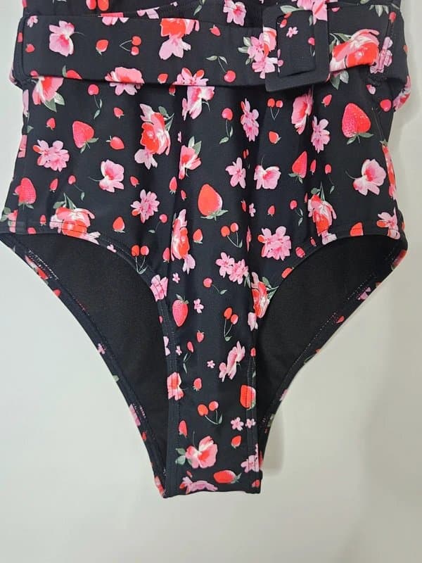 New Look New Look black floral belted halter swimsuit size 8