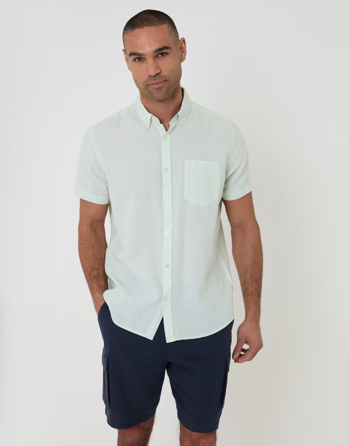 ASOS Threadbare short sleeve linen mix shirt in mint - 1