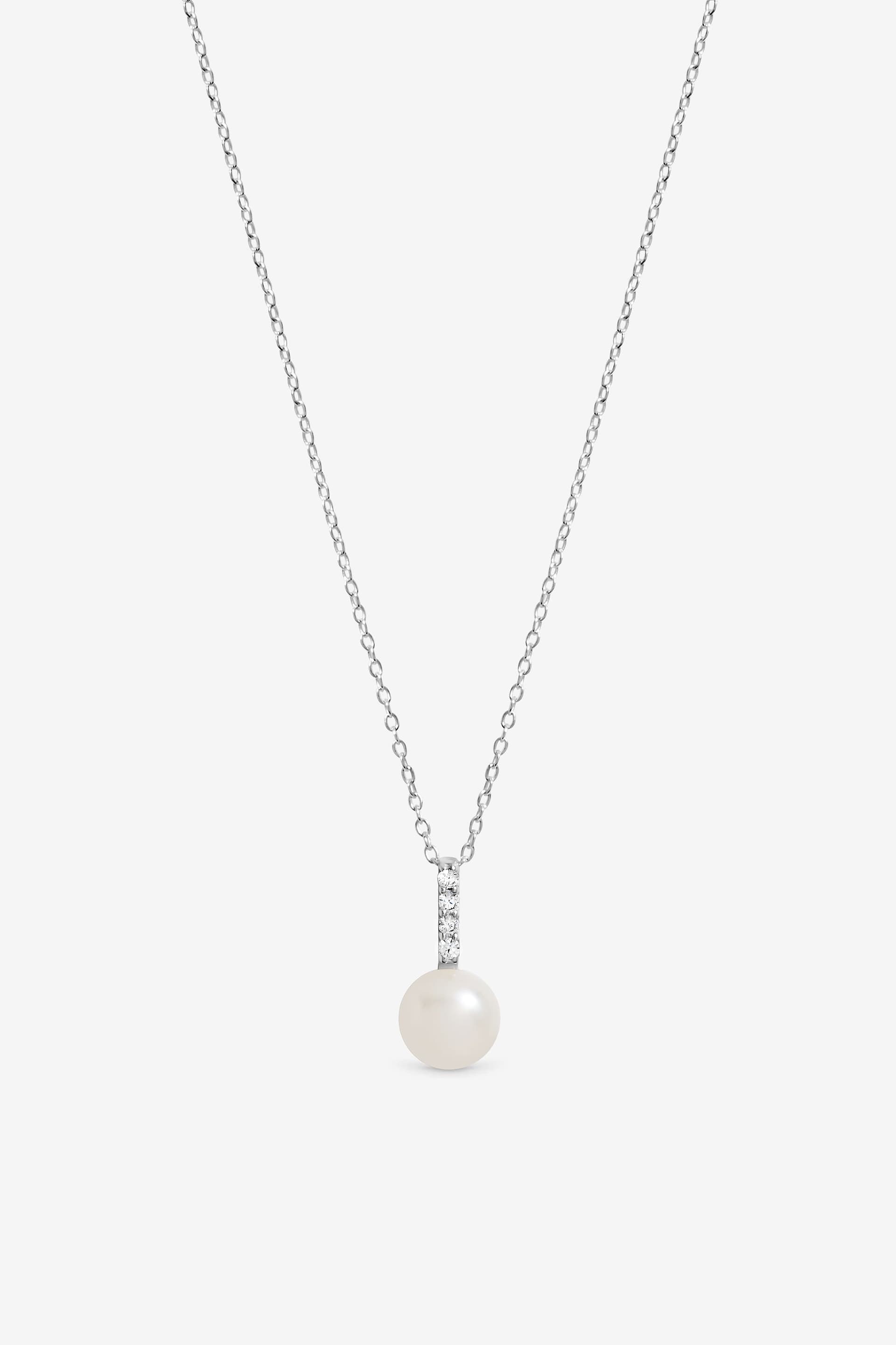 Simply Silver Simply Silver Women's 925 Sterling Silver Cubic Zirconia Bar Pearl Pendant - Gift Pouch