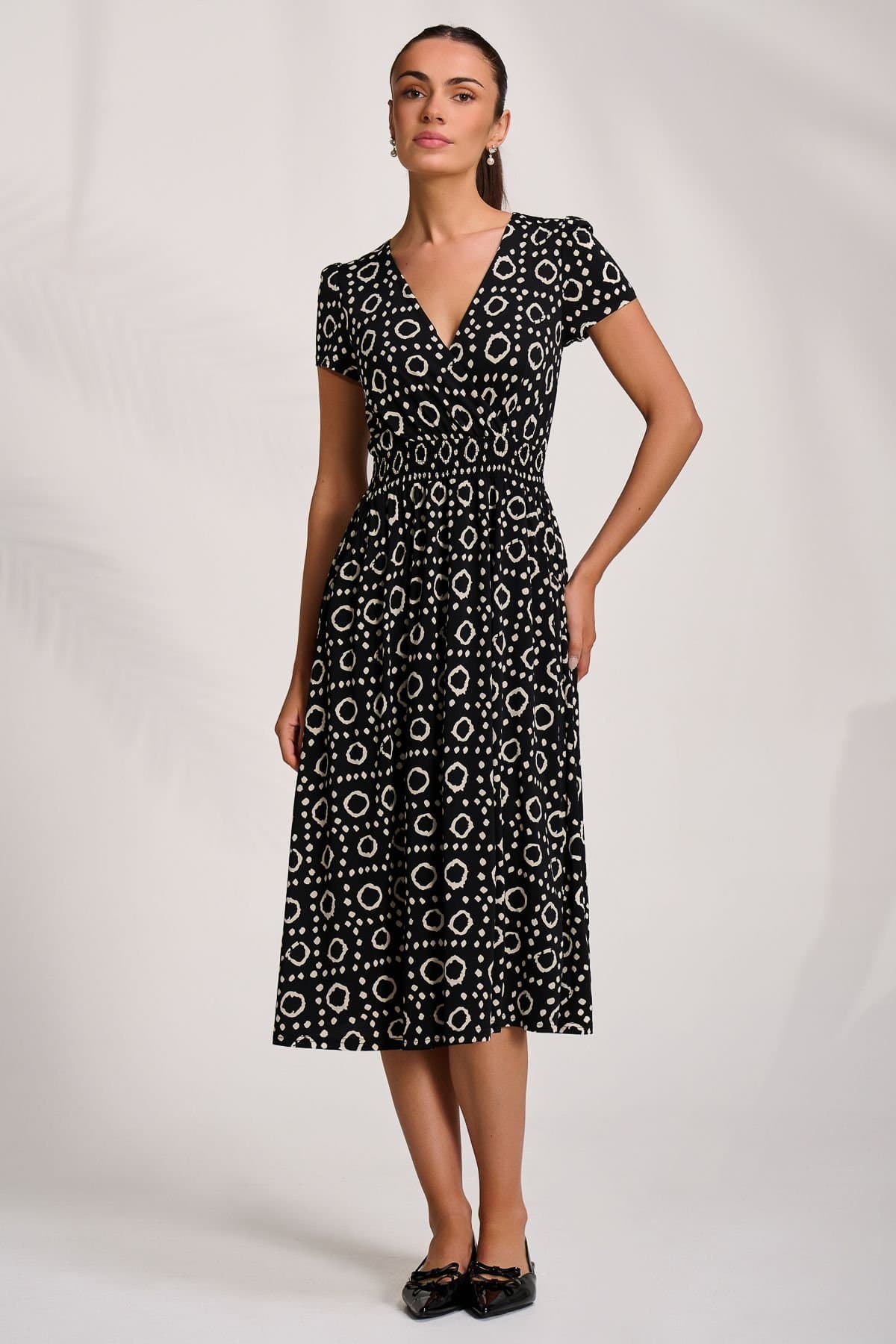 Jolie Moi Jolie Moi Women's Cap Sleeve Printed Jersey Midaxi Dress in Black