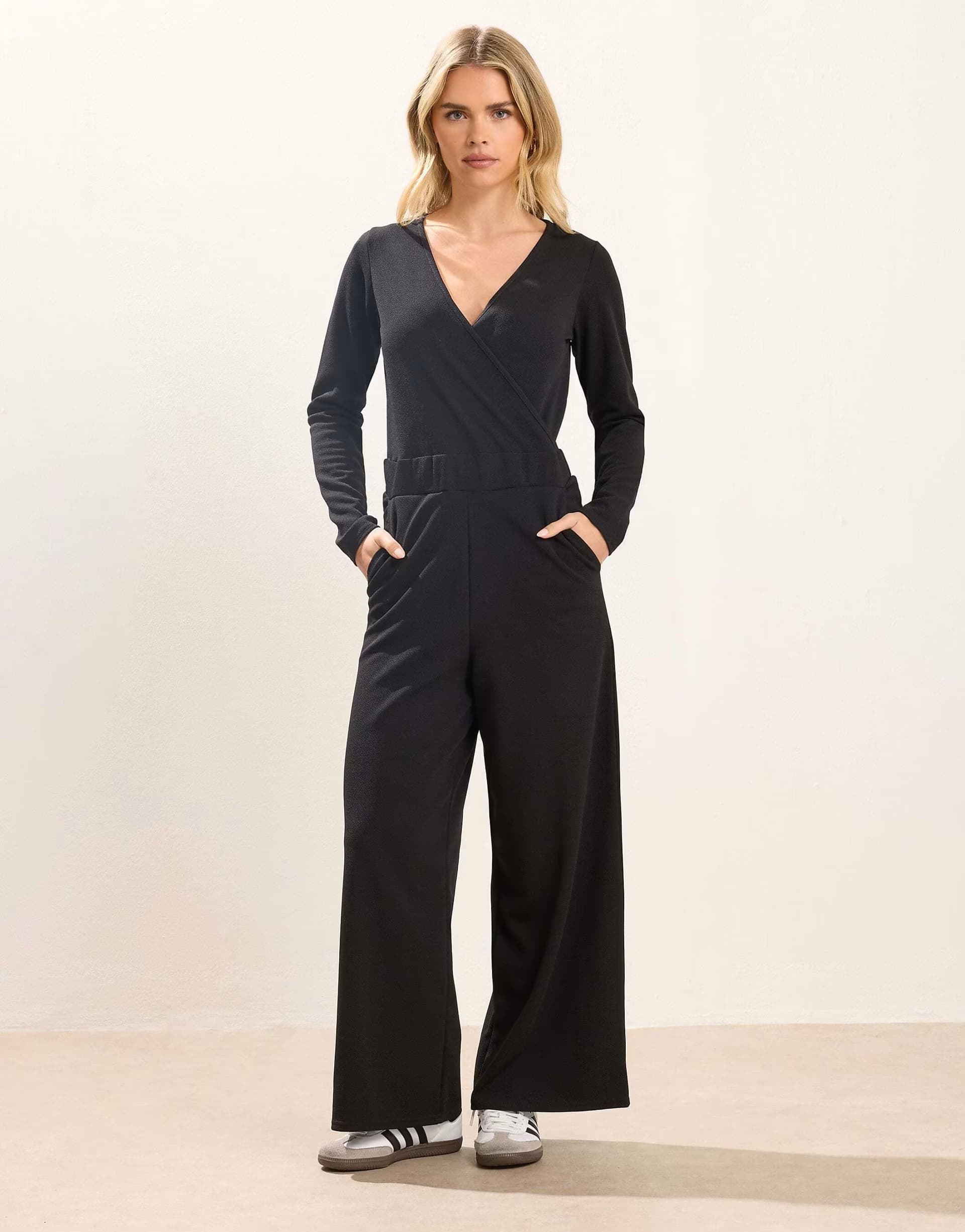 ASOS PixieGirl Petite wide leg jumpsuit in black
