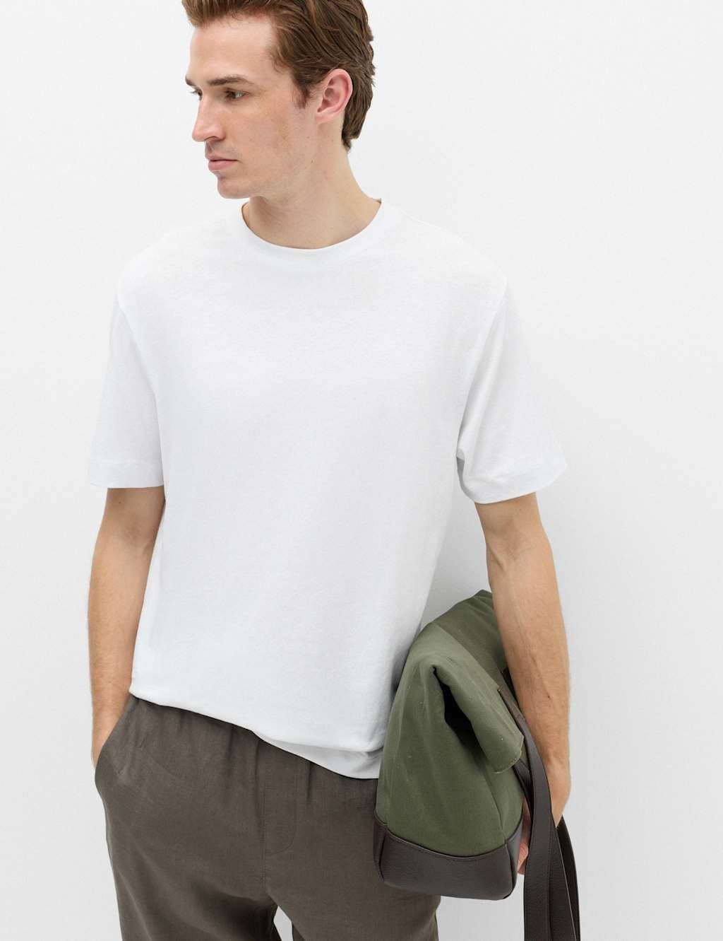 Marks & Spencer M&S White Linen T-Shirt In Relaxed Fit