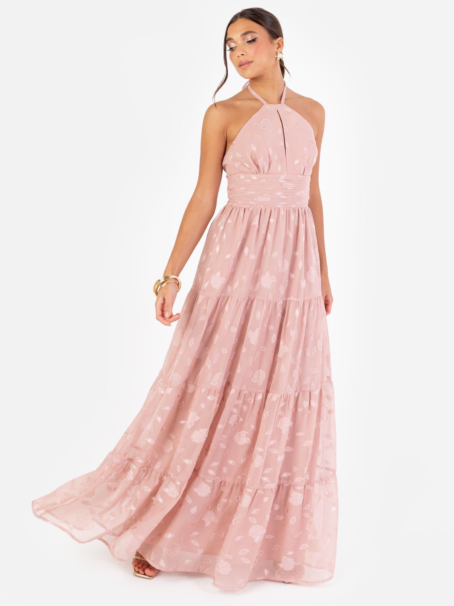 Maya Deluxe Maya Deluxe Women's Floral Self-Tie Halter Neck Maxi Dress in Pink