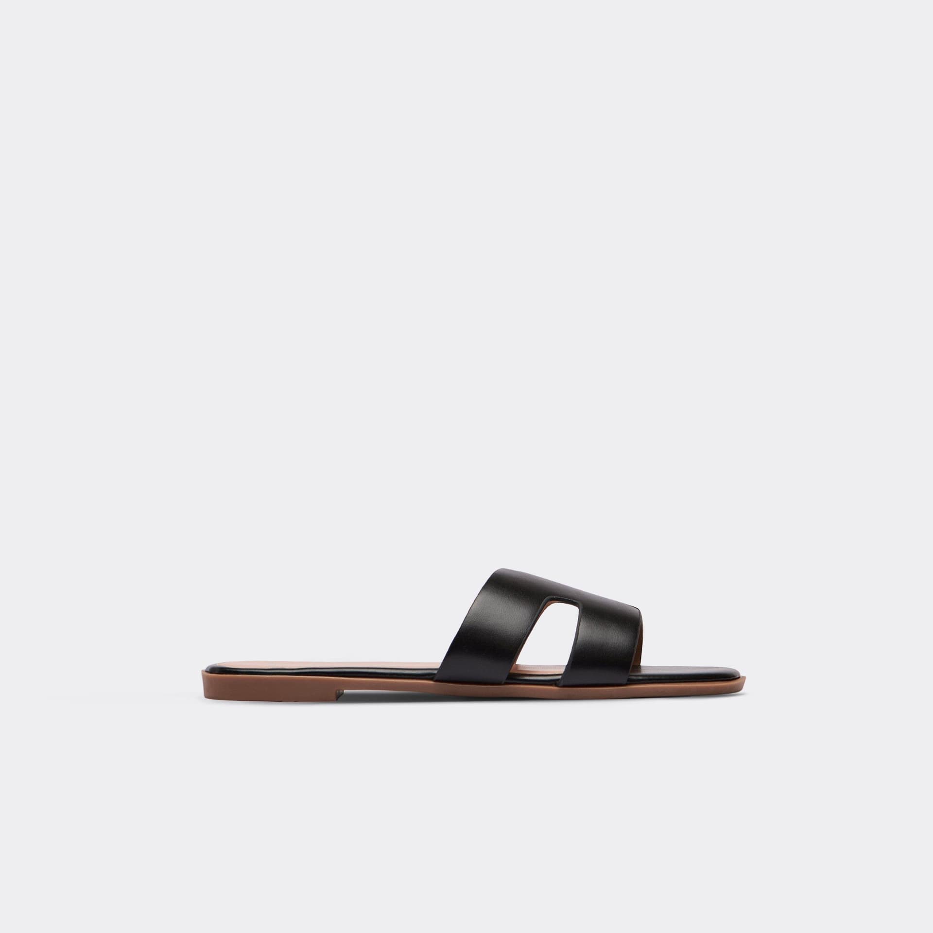 EGO Simone Cut Out Flat Slider Sandal In Black Faux Leather, Women's Size UK 3