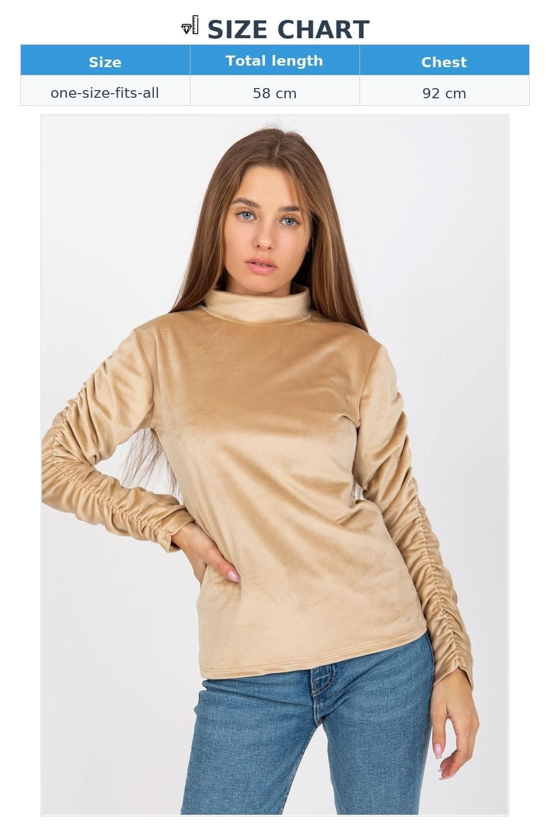 Love Lace Love Lace Women's Velour Long Sleeve Creased Stand Collar Blouse in Beige - 4