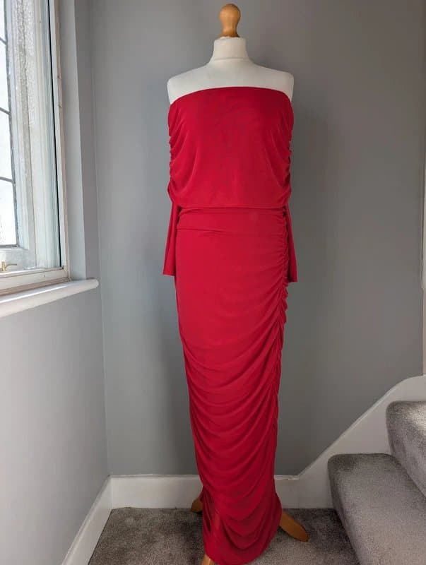 Never Fully Dressed Never Fully Dressed red ruched maxi dress size 12 Petite