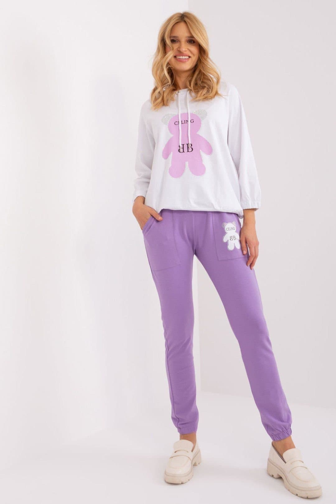 Love Lace Love Lace Women's Teddy Bear Sweatshirt & Pants Set Style 191258 in Violet