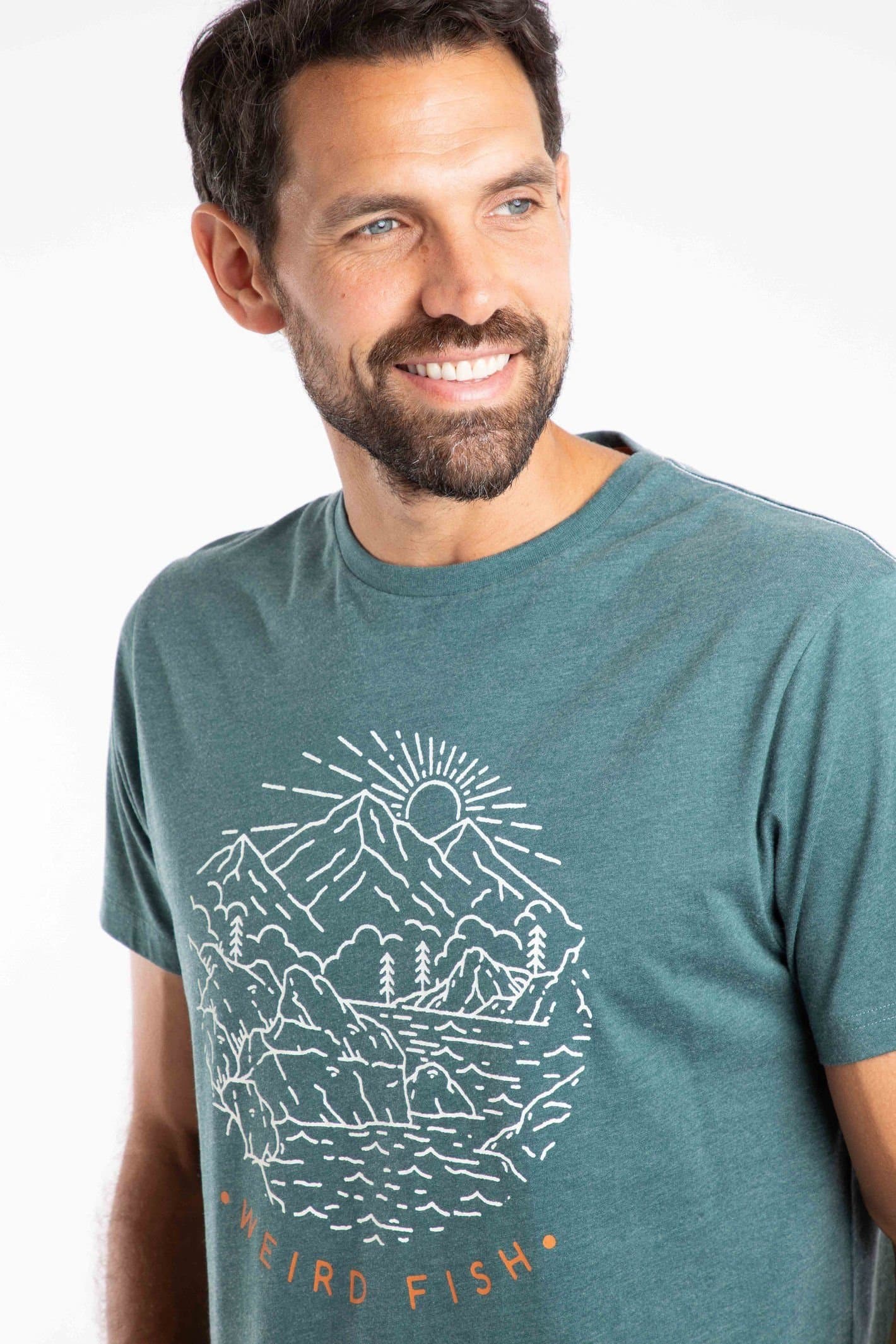 Weird Fish Weird Fish Men's Lakes & Peaks Front Print Graphic T-Shirt in Bottle Green