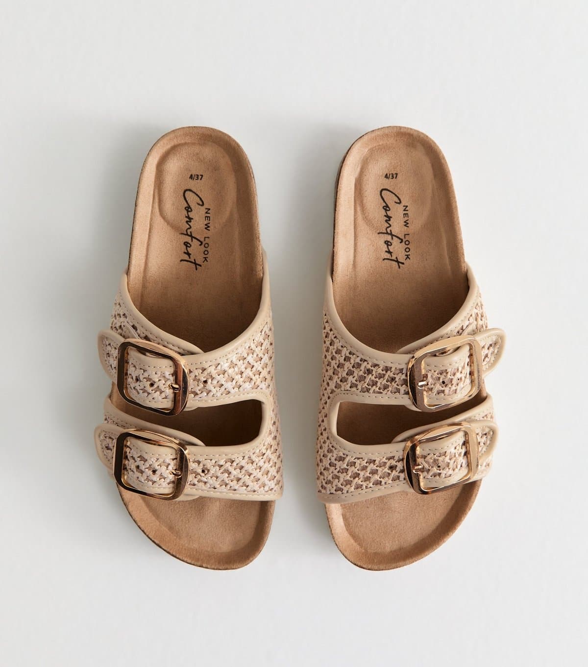 New Look Women's Off White Raffia Look Buckled Strap Mule Sandals New Look