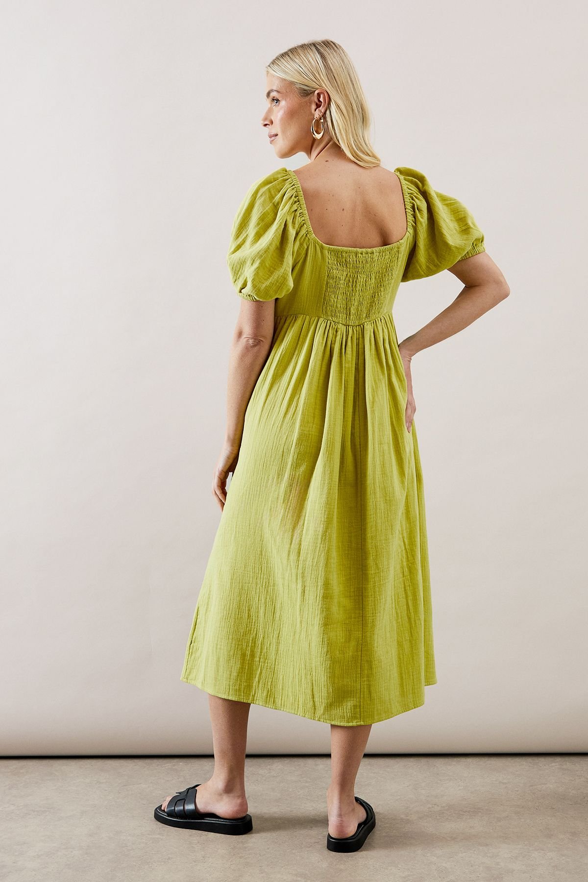 Wallis Wallis Women's Petite Palm Embroidered Textured Midi Dress in Olive - 3