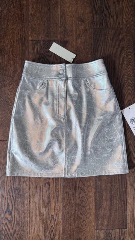 Never Fully Dressed Never Fully Dressed Silver Metallic Mini Skirt – Festival / Holiday – Size 6