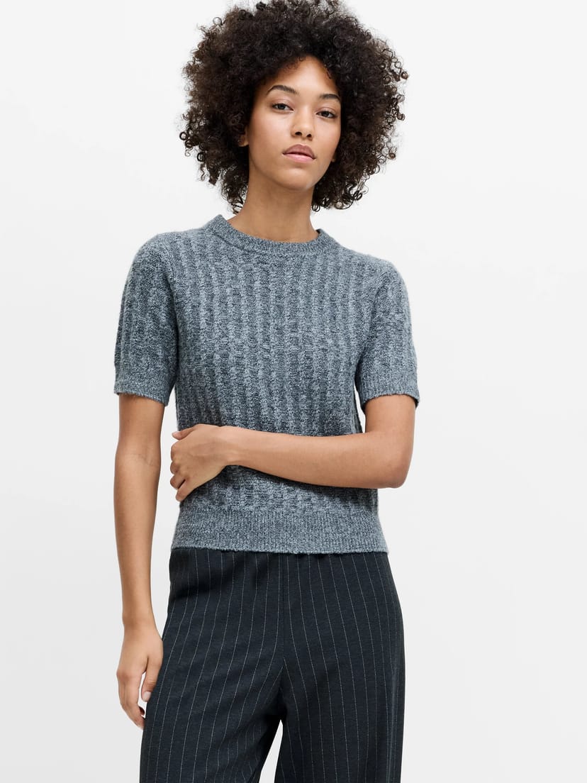 French Connection Kezia Grey Textured Knit Short Sleeve Jumper Mid Grey - 1