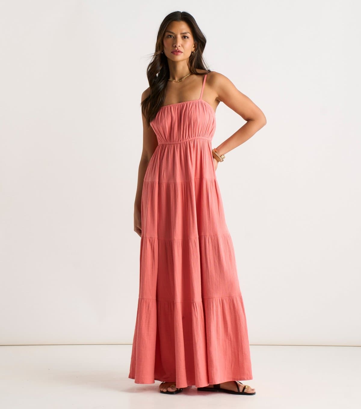 Gini London Women's Coral Tiered Maxi Dress Gini London New Look
