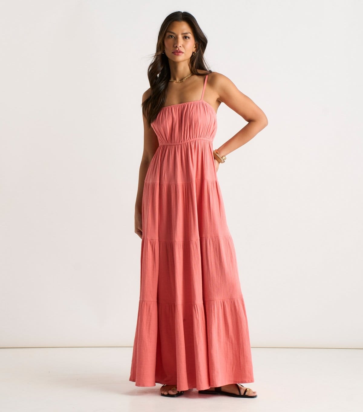 Gini London Coral Tiered Maxi Dress