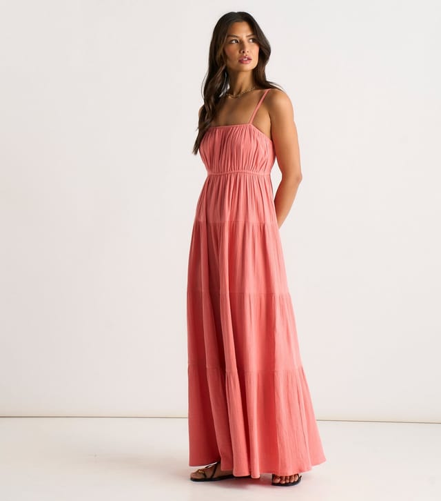 Gini London Women's Coral Tiered Maxi Dress Gini London New Look - 3