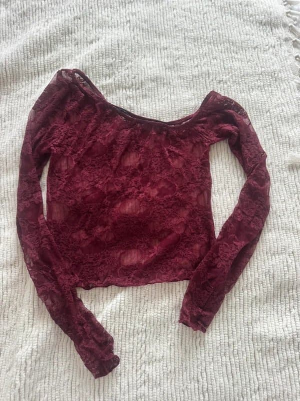 ASOS Burgundy lace mesh off the shoulder top