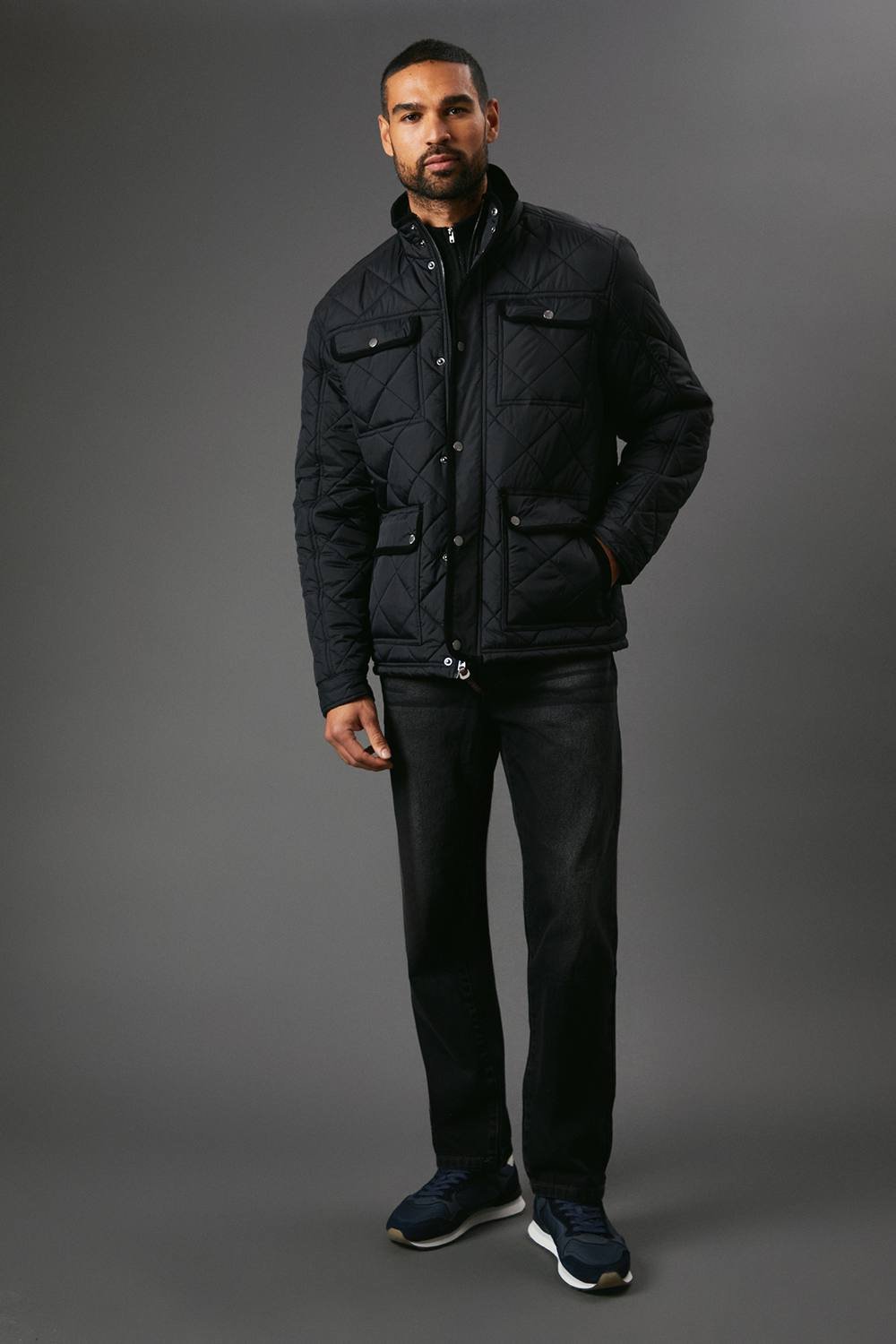 Maine Maine Men's Black Funnel Neck Four Pocket Quilted Jacket - 2