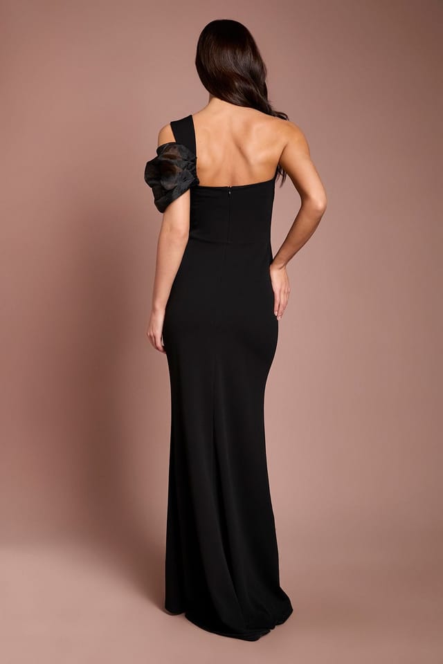 Coast Coast Women's Organza Bow One Shoulder Scuba Crepe Maxi Dress in Black - 3