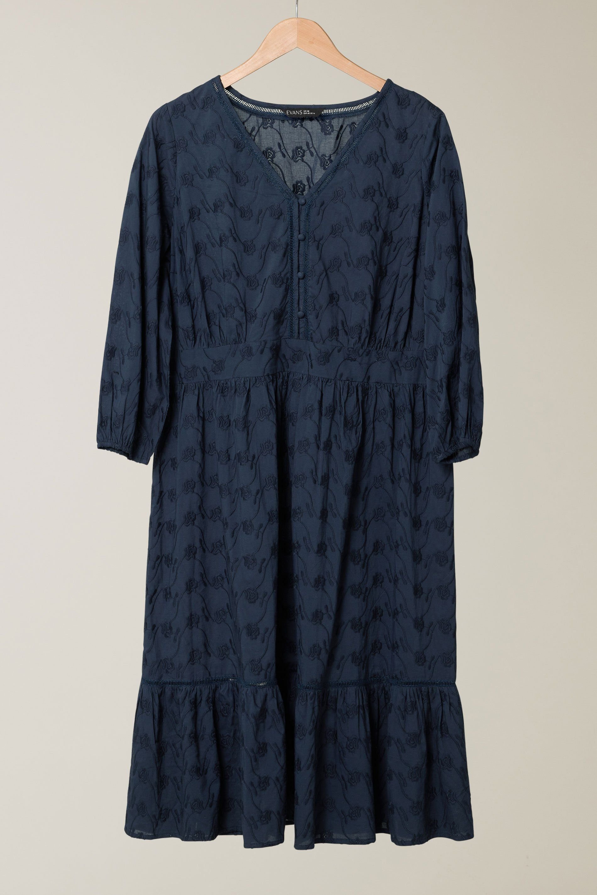 Evans Evans Women's Embroidered Tiered Midi Dress in Dark Navy - 2